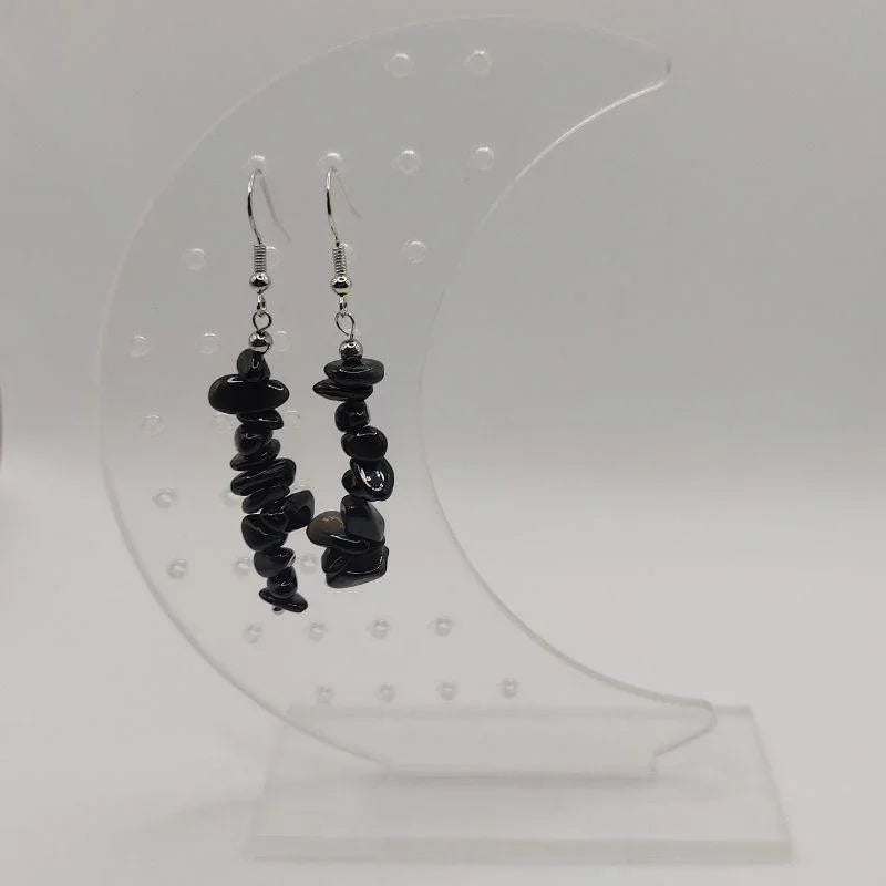 Boucles d'oreilles en pierre naturelle - Obsidienne Noire - Litho Natura