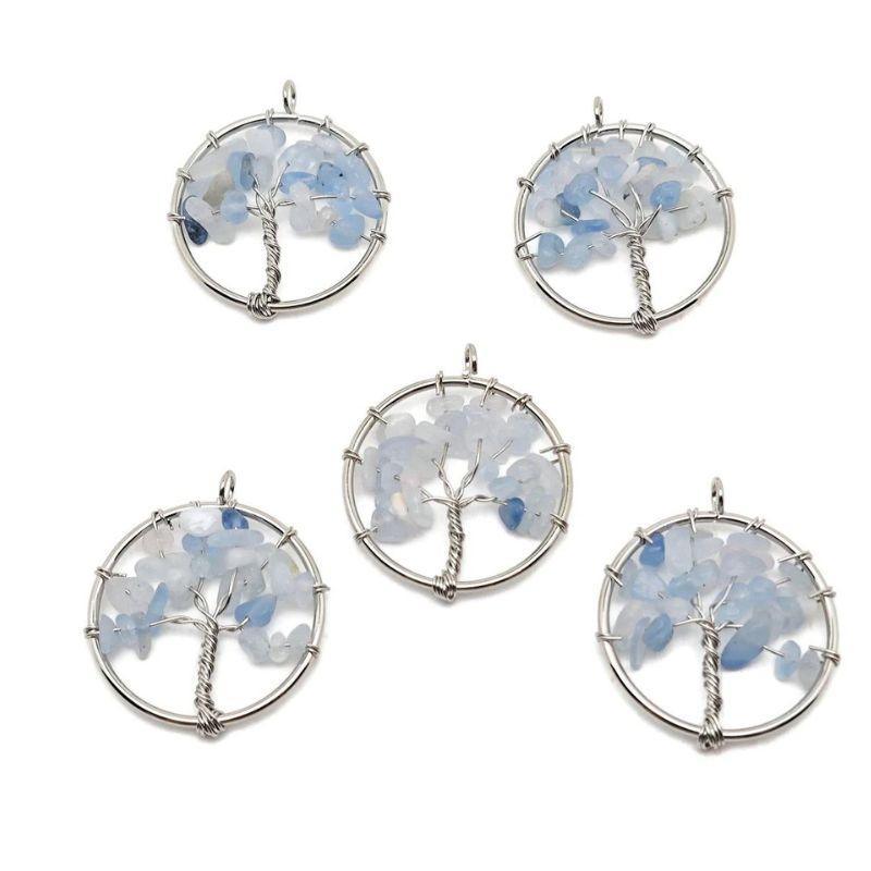 Pendentif Arbre de Vie en Aigue-Marine - Qualité A - Litho Natura