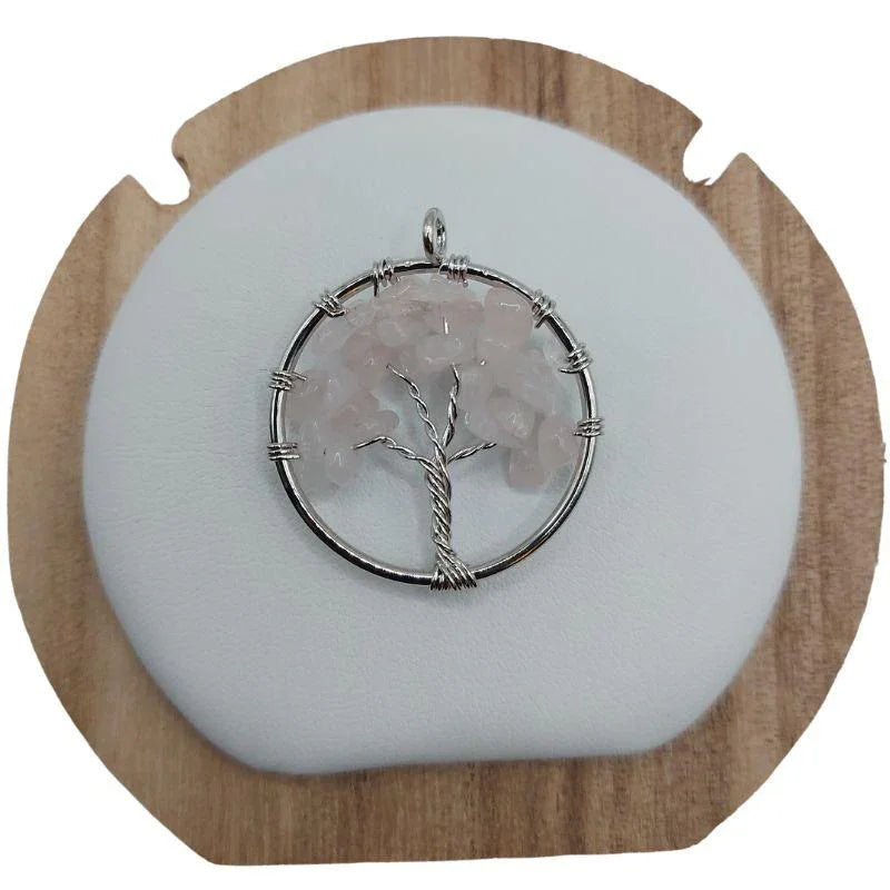 Pendentif Arbre de Vie en Quartz Rose - Qualité A - Litho Natura