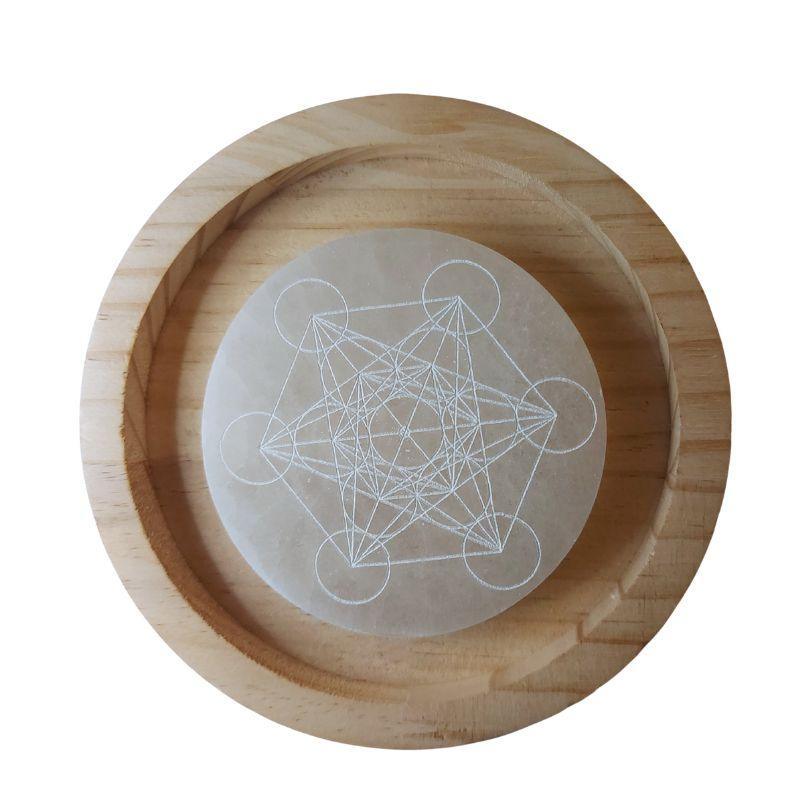 Disque de Sélénite avec Gravure Métatron - Purification et Bien-être - Litho Natura