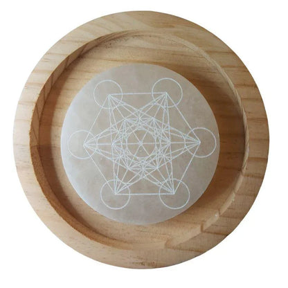 Disque de Sélénite avec Gravure Métatron - Purification et Bien-être - Litho Natura