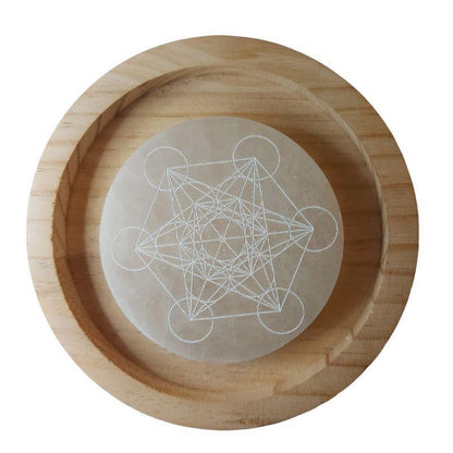 Disque de Sélénite avec Gravure Métatron - Purification et Bien-être - Litho Natura