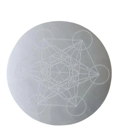 Disque de Sélénite avec Gravure Métatron - Purification et Bien-être - Litho Natura