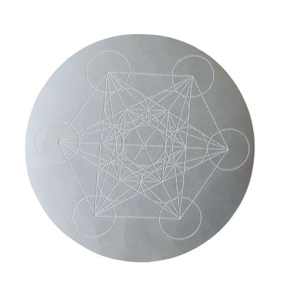 Disque de Sélénite avec Gravure Métatron - Purification et Bien-être - Litho Natura
