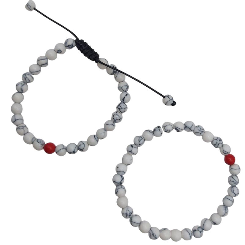 Ensemble Bracelet et Shamballa en Howlite Blanche - Litho Natura