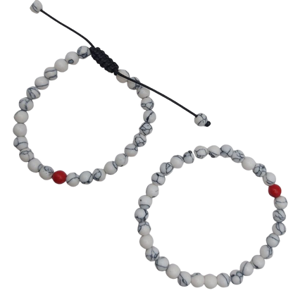 Ensemble Bracelet et Shamballa en Howlite Blanche - Litho Natura