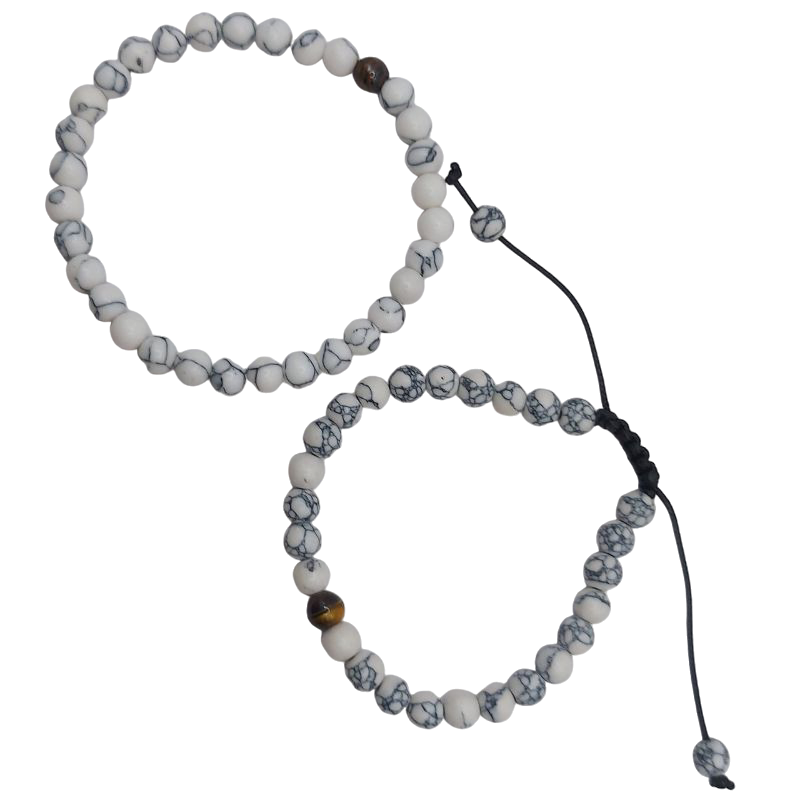 Ensemble Bracelet et Shamballa en Howlite Blanche - Litho Natura