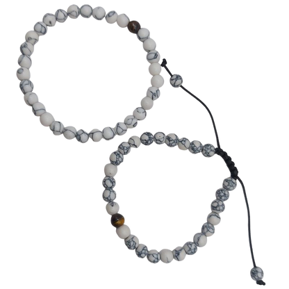 Ensemble Bracelet et Shamballa en Howlite Blanche - Litho Natura