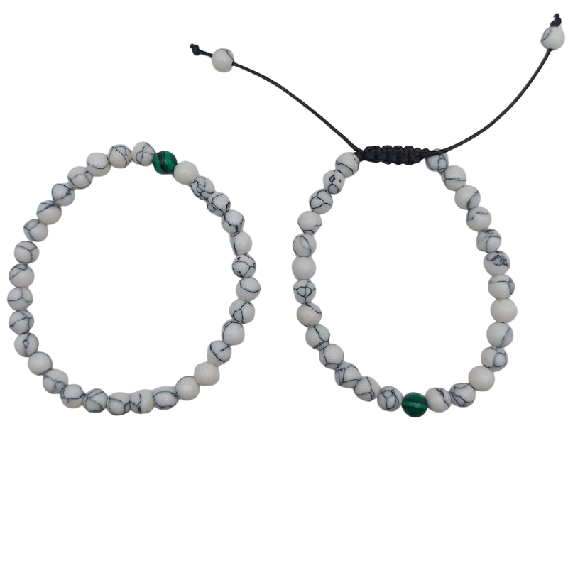 Ensemble Bracelet et Shamballa en Howlite Blanche - Litho Natura