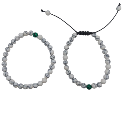 Ensemble Bracelet et Shamballa en Howlite Blanche - Litho Natura