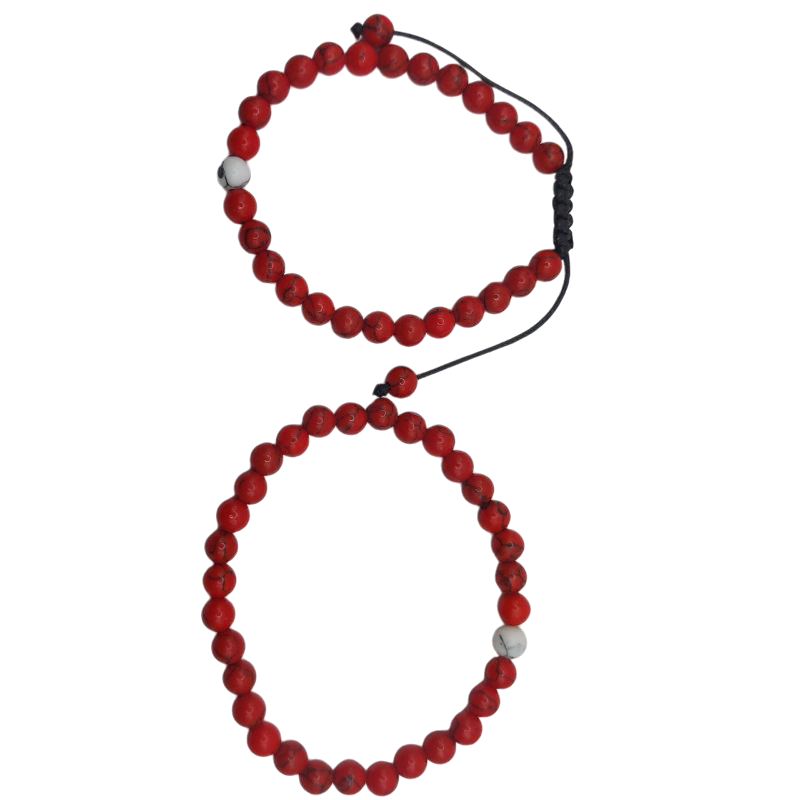 Ensemble Bracelet et Shamballa en Howlite Rouge - Litho Natura