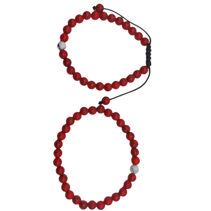 Ensemble Bracelet et Shamballa en Howlite Rouge - Litho Natura
