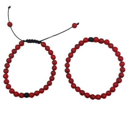 Ensemble Bracelet et Shamballa en Howlite Rouge - Litho Natura