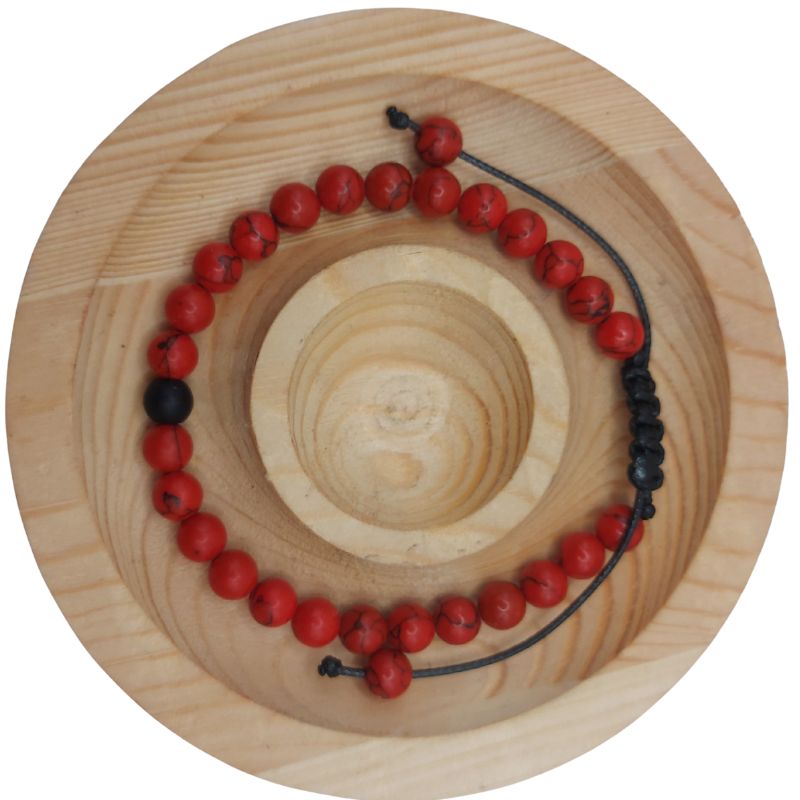 Ensemble Bracelet et Shamballa en Howlite Rouge - Litho Natura