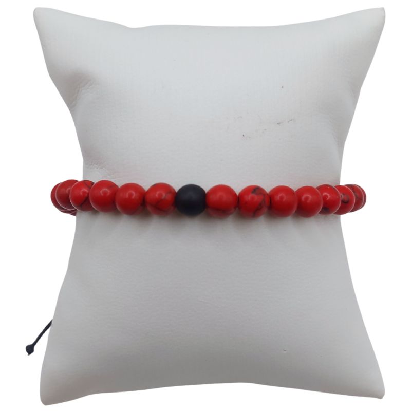 Ensemble Bracelet et Shamballa en Howlite Rouge - Litho Natura