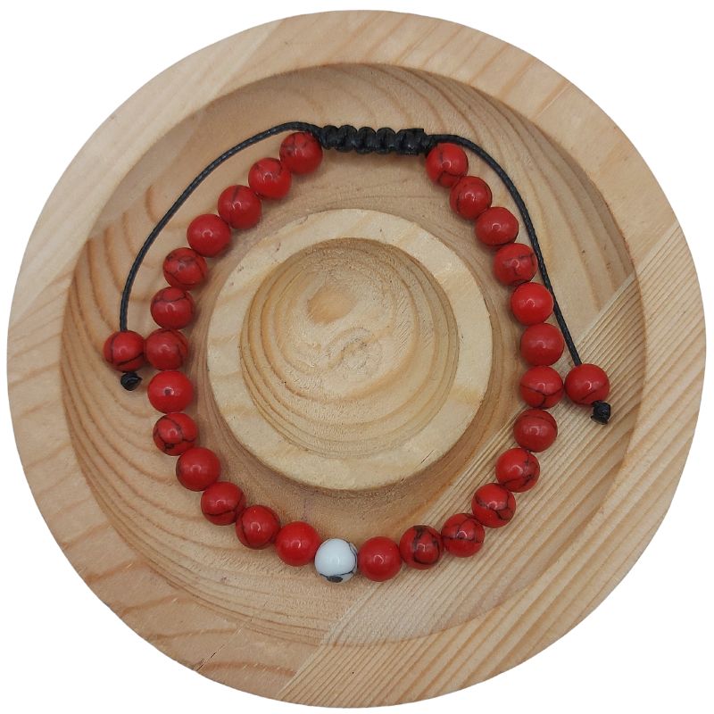 Ensemble Bracelet et Shamballa en Howlite Rouge - Litho Natura