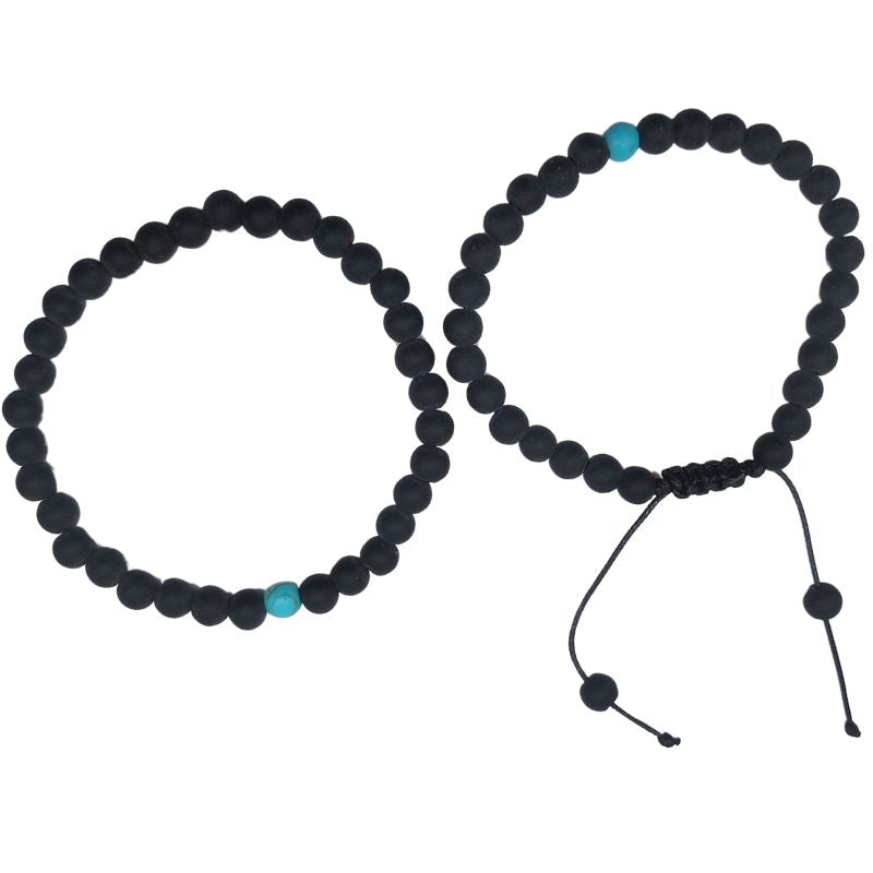 Ensemble Bracelet et Shamballa en Noir Mate - Litho Natura