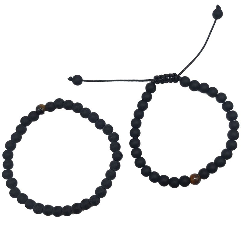 Ensemble Bracelet et Shamballa en Noir Mate - Litho Natura