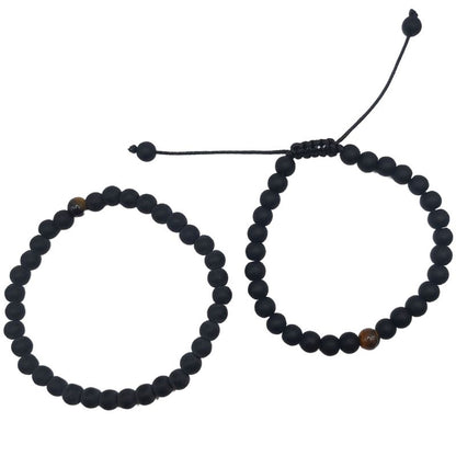 Ensemble Bracelet et Shamballa en Noir Mate - Litho Natura