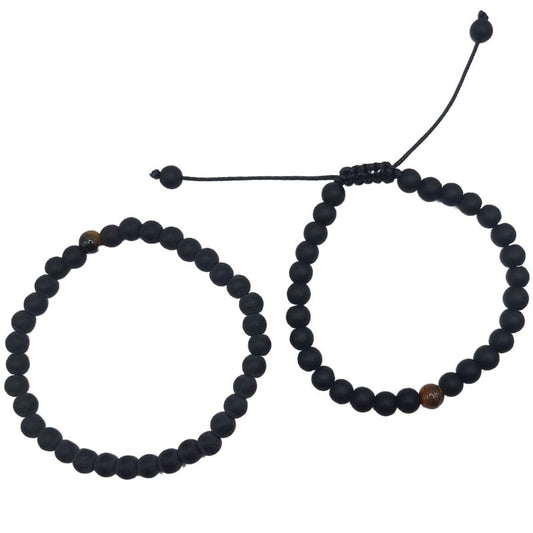 Ensemble Bracelet et Shamballa en Noir Mate - Litho Natura