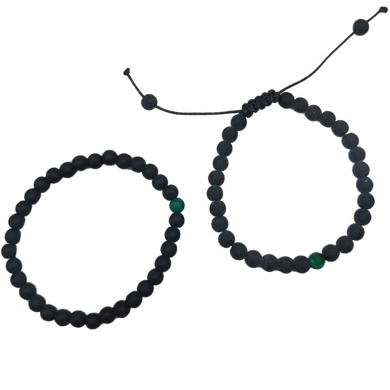 Ensemble Bracelet et Shamballa en Noir Mate - Litho Natura