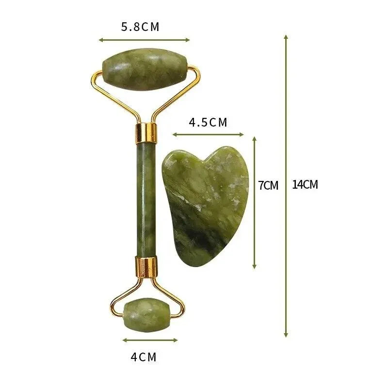 Jade Roller Gua Sha - Kit de Massage Visage en Pierre Naturelle - Litho Natura