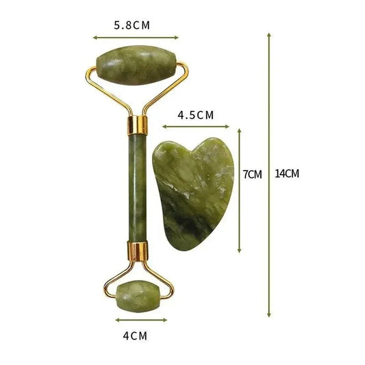 Jade Roller Gua Sha - Kit de Massage Visage en Pierre Naturelle - Litho Natura