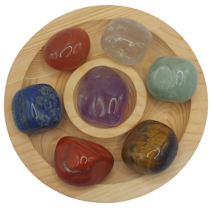Lot de Pierres Roulées 7 Chakras avec Pendentif Porte-Pierre Offert