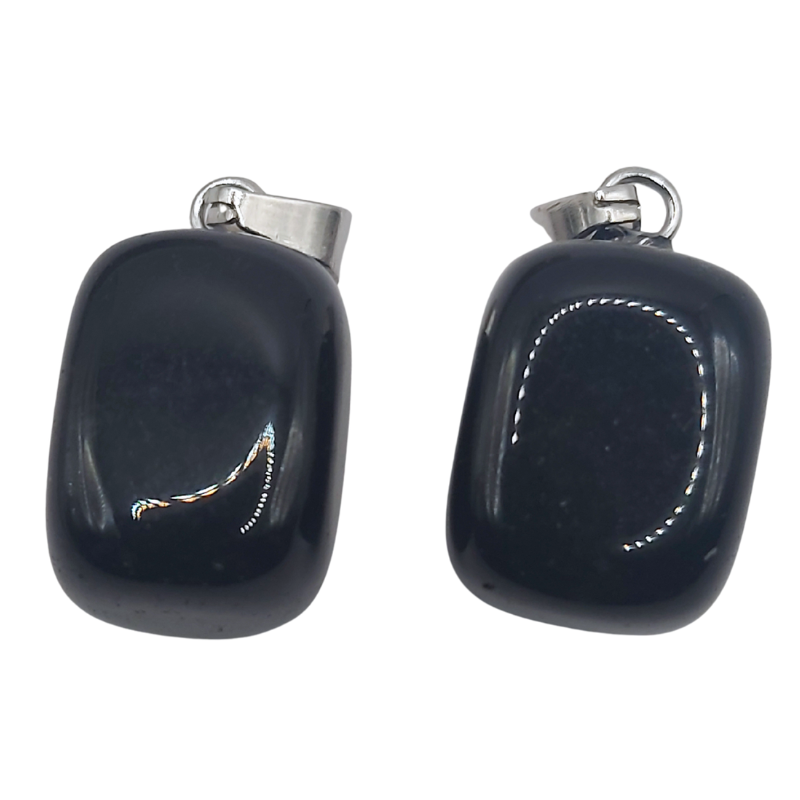 Pendentif Rectangulaire en Pierre Précieuse - Agate Noire