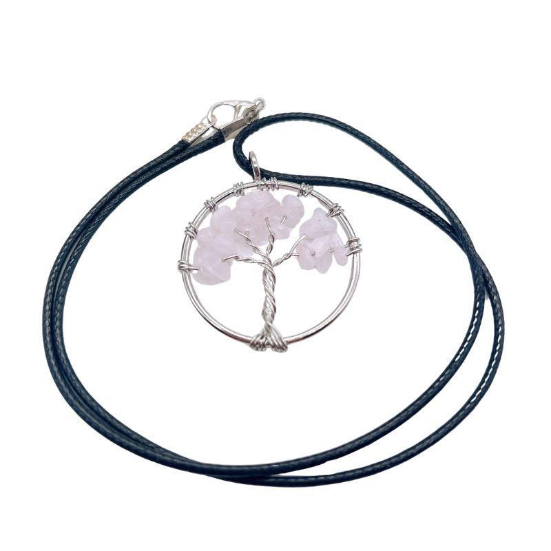 Pendentif Arbre de Vie en Quartz Rose - Qualité A - Litho Natura