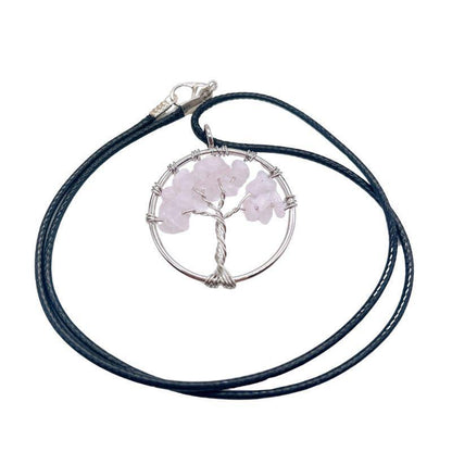 Pendentif Arbre de Vie en Quartz Rose - Qualité A - Litho Natura