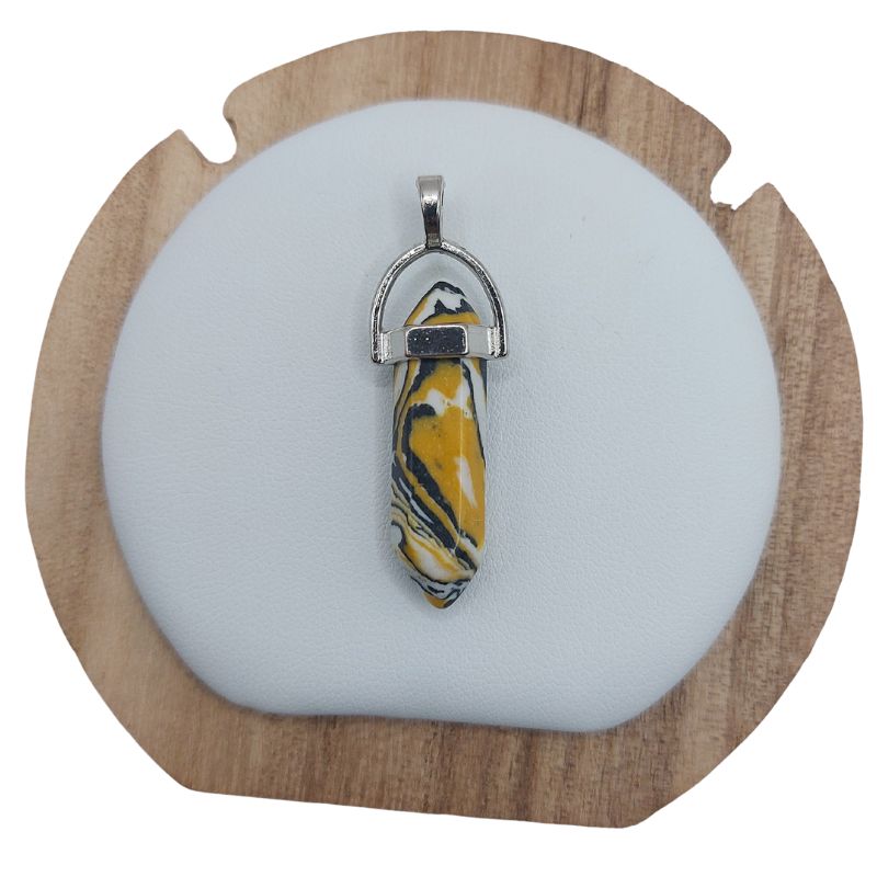 Pendentif en Forme de Pointe en Malachite Blanche – Qualité A