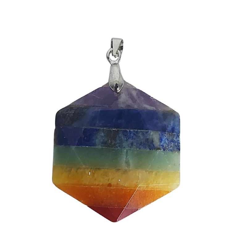 Pendentif en Pierre Précieuse Hexagonale 7 Chakras