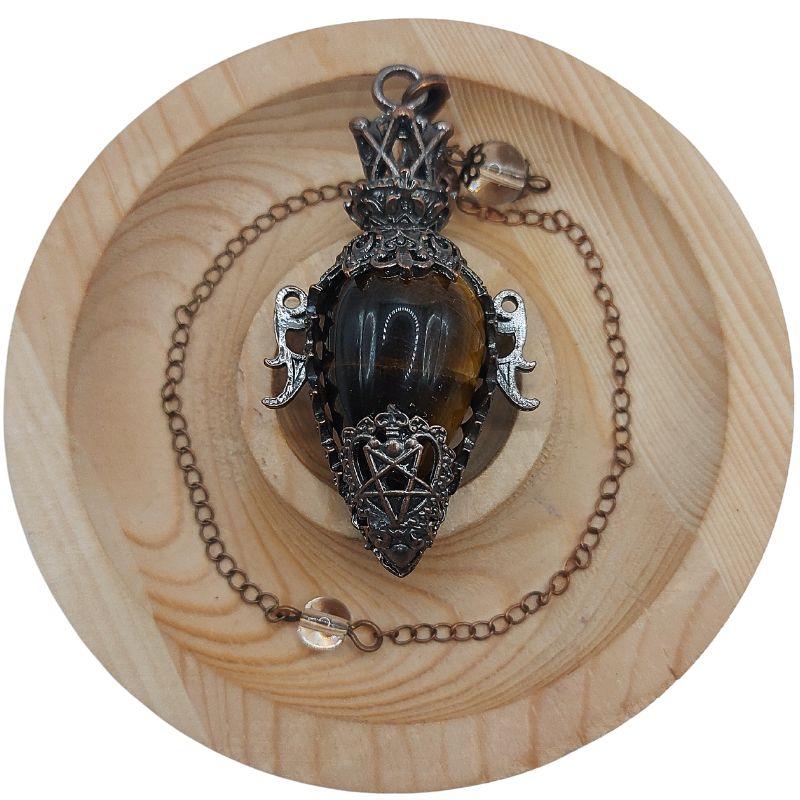 Pendule Spirituel en Oeil de Tigre - Style Médiéval - Litho Natura