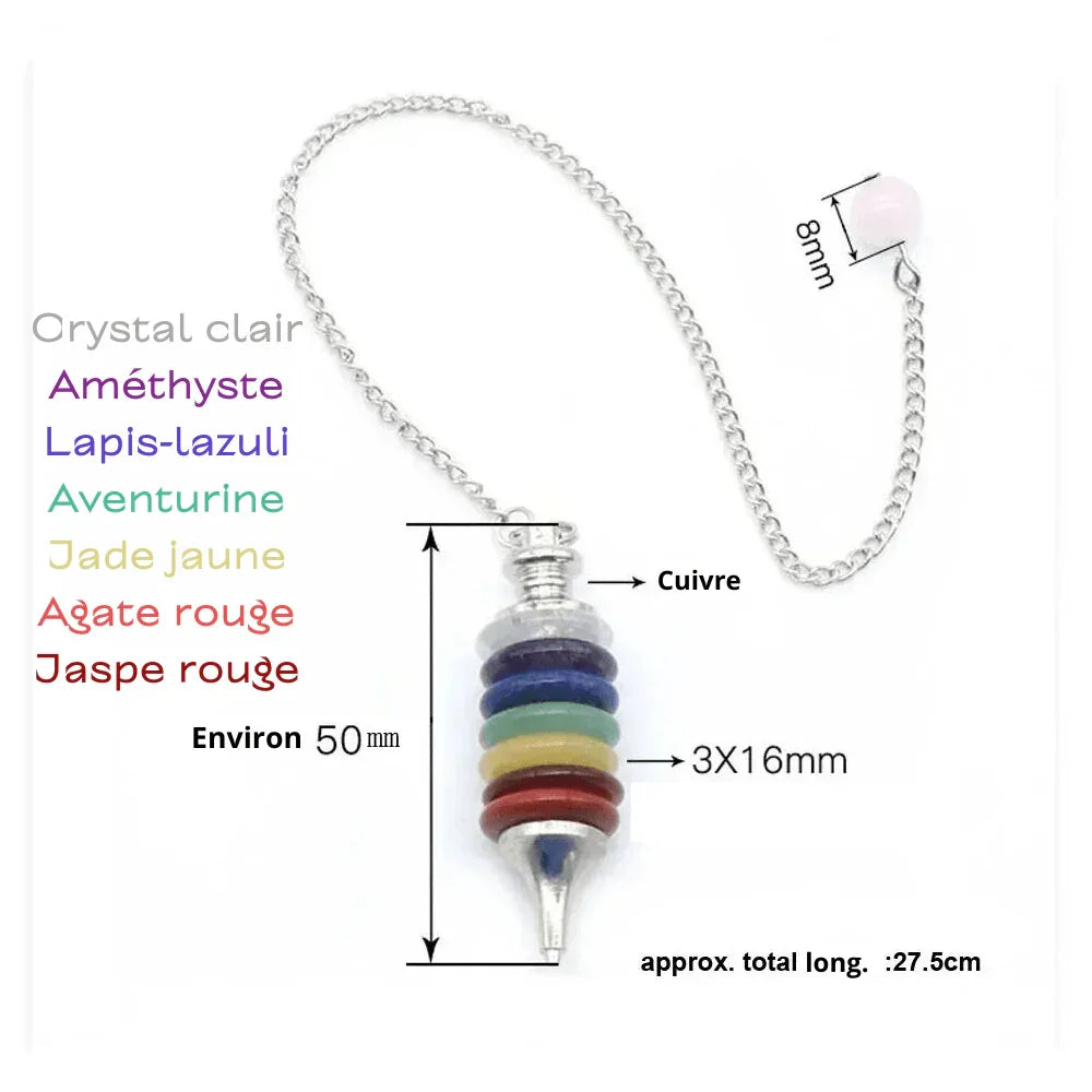 Pendule anneaux 7 Chakras Radiesthésie - Litho Natura