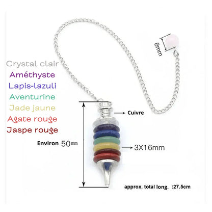 Pendule anneaux 7 Chakras Radiesthésie - Litho Natura