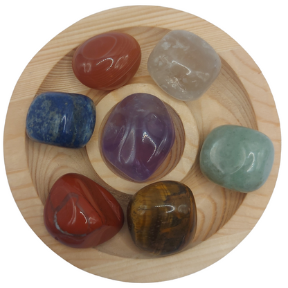 Lot de Pierres Roulées 7 Chakras avec Pendentif Porte-Pierre Offert