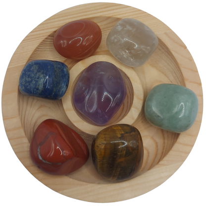 Lot de Pierres Roulées 7 Chakras avec Pendentif Porte-Pierre Offert