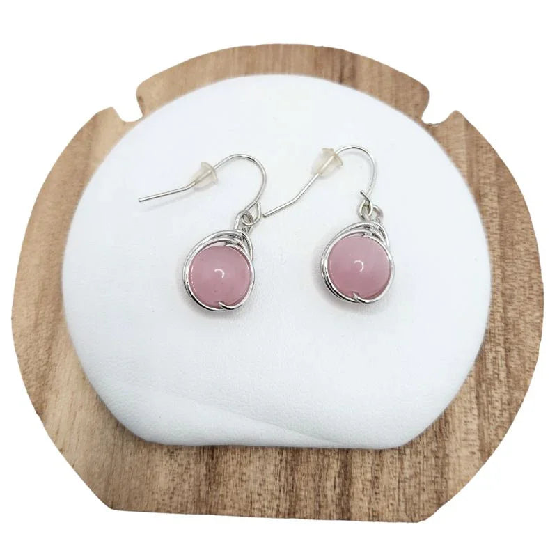 Boucles d’Oreilles en Goutte en Quartz Rose naturelle pour Femme