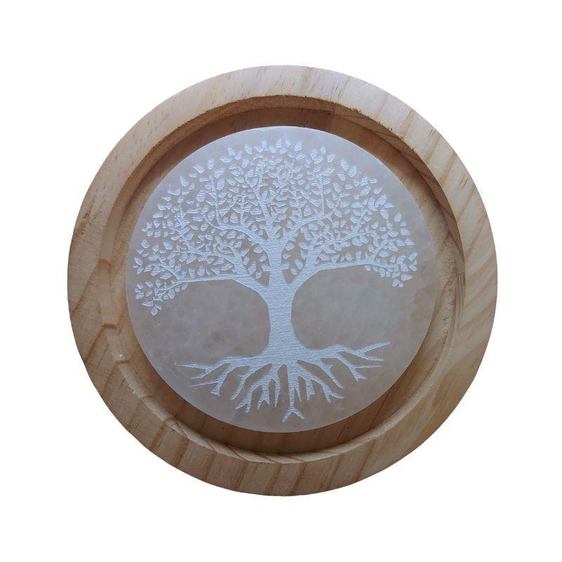 Disque de Sélénite avec Gravure Abre de Vie - Purification et Bien-être - Litho Natura