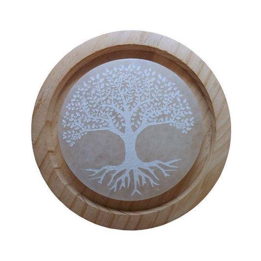 Disque de Sélénite avec Gravure Abre de Vie - Purification et Bien-être - Litho Natura