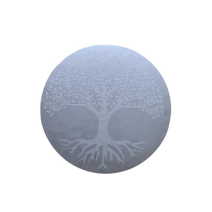 Disque de Sélénite avec Gravure Abre de Vie - Purification et Bien-être - Litho Natura