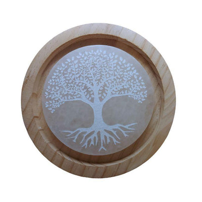 Disque de Sélénite avec Gravure Abre de Vie - Purification et Bien-être - Litho Natura