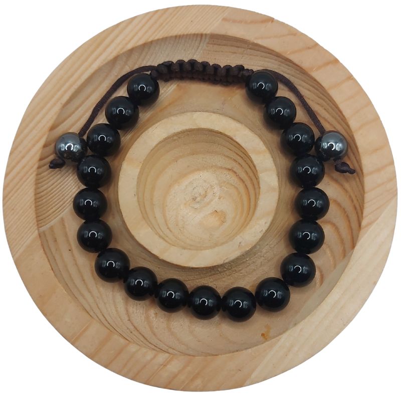 Shamballa Agate Noire - Bracelet Simple Rang Ajustable - Litho Natura