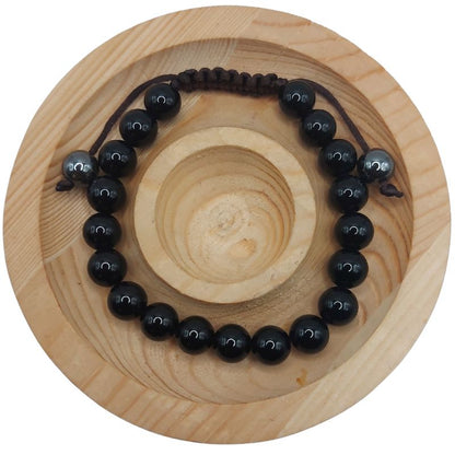 Shamballa Agate Noire - Bracelet Simple Rang Ajustable - Litho Natura