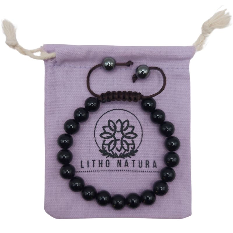 Shamballa Agate Noire - Bracelet Simple Rang Ajustable - Litho Natura