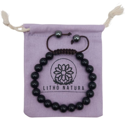 Shamballa Agate Noire - Bracelet Simple Rang Ajustable - Litho Natura