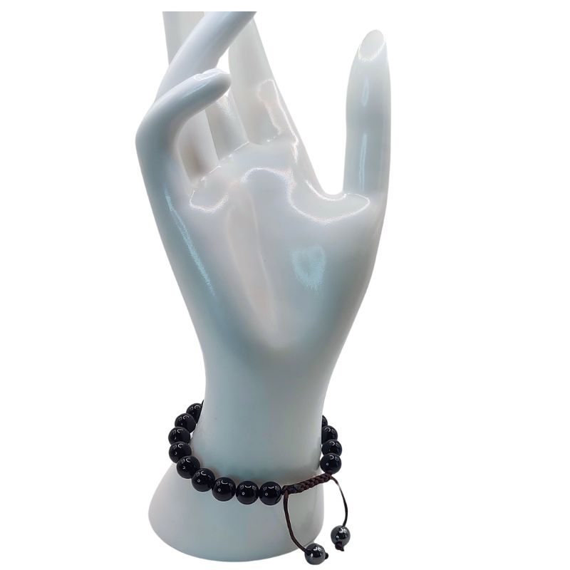 Shamballa Agate Noire - Bracelet Simple Rang Ajustable - Litho Natura