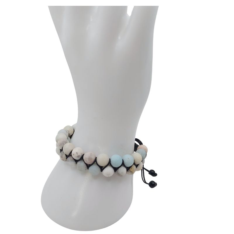 Shamballa Amazonite Matte - Bracelet Double Rang Ajustable - Litho Natura