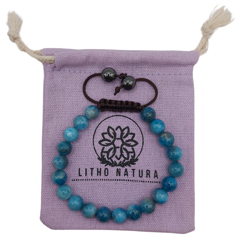 Shamballa Apatite Bleue - Bracelet Simple Rang Ajustable - Litho Natura